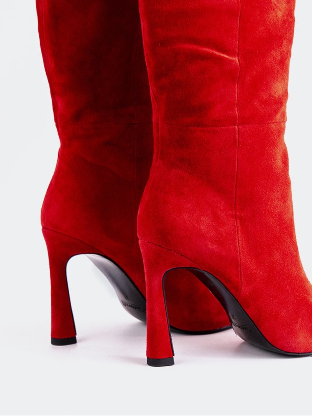 L'INTERVALLE | Red Suede Pointed Toe Stiletto Boots - Picture 7 of 8